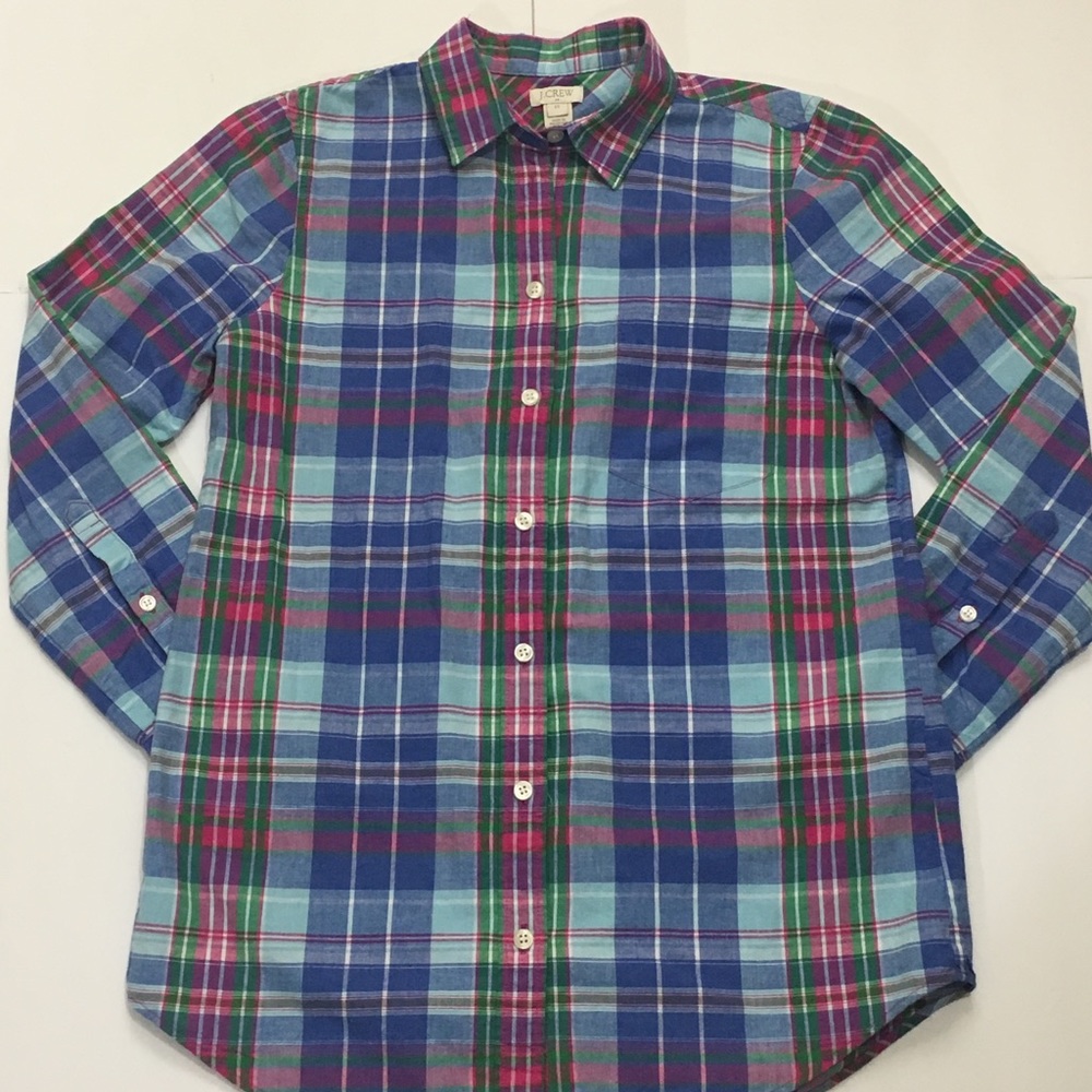 J. Crew Button Down Blue Plaid Shirt Size XS EUC